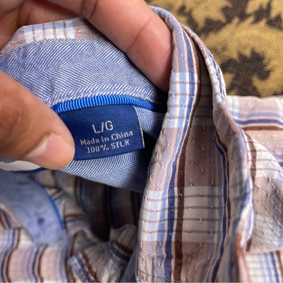 Tommy‎ Bahama Shirt Men Size L Blue Check Textured Silk Long Sleeve Casual - Picture 3 of 9